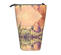 Pidgazdfgv Cactus at Sunset Poster Pencil Case Portable Pencil Bag School Office Kid Students Adult Girl Boys Present Make Up