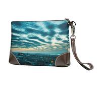 Pidgazdfgv Cityscape Dusk Genuine Leather Wristlet Clutch Bag Cell Phone Wallet Purse Wallet Purses Handbags Women