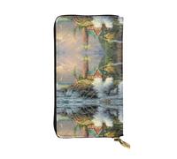 Pidgazdfgv Coast Wave and Lighthouse Women RFID Blocking Wallet Leather Zip Phone Clutch Large Capacity Lady Travel Purse Gifts