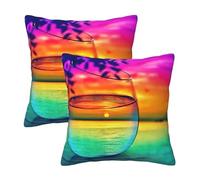 Pidgazdfgv Colorful Glass Drink Sunset Cushion Cover Throw Pillow Covers Square Xmas Sofa Bedroom Decorative Pillowcases Winter