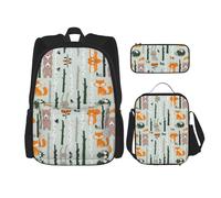 Pidgazdfgv Cute Fox Bear Bird Tree Backpack Kid Boys Girls Lunch Box School Bookbag Set Secondary Pupil College Student Gift