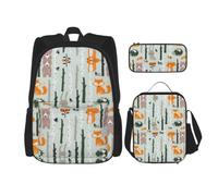 Pidgazdfgv Cute Fox Bear Bird Tree Backpack Kid Boys Girls Lunch Box School Bookbag Set Secondary Pupil College Student Gift