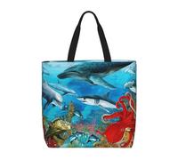 Pidgazdfgv Dolphins Sea Turtle Shark Octopus Coral Reef Shopping Bag Eco Friendly Shopping Tote Bag School Work Laptop Women Girl Handbag Everyday