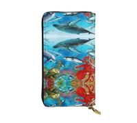 Pidgazdfgv Dolphins Sea Turtle Shark Octopus Coral Reef Women RFID Blocking Wallet Leather Zip Phone Clutch Large Capacity Lady Travel Purse Gifts