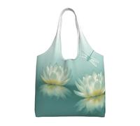 Pidgazdfgv Dragonfly With Water Lily Canvas Tote Bag Reusable Grocery Shopping Bag Daily Shopping Bag Gift Travel Nurse Teacher