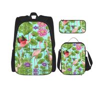 Pidgazdfgv Flamingo Love Flowers Backpack Kid Boys Girls Lunch Box School Bookbag Set Secondary Pupil College Student Gift