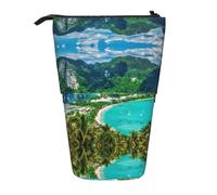 Pidgazdfgv Green Tropical Island Pencil Case Portable Pencil Bag School Office Kid Students Adult Girl Boys Present Make Up