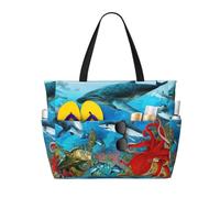 Pidgazdfgv Large Dolphins Sea Turtle Shark Octopus Coral Reef Beach Bag Women Men Waterproof Pool Bag Holiday Travel Sports Bag Gym Sack Backpack
