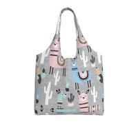 Pidgazdfgv Llama Cactus Canvas Tote Bag Reusable Grocery Shopping Bag Daily Shopping Bag Gift Travel Nurse Teacher