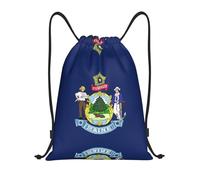 Pidgazdfgv Maine State Flag Drawstring Backpack Sports Gym Sackpack Mesh Pockets Water Resistant String Bag Women Men