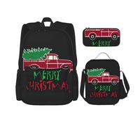 Pidgazdfgv Merry Christmas Red Car Backpack Kid Boys Girls Lunch Box School Bookbag Set Secondary Pupil College Student Gift