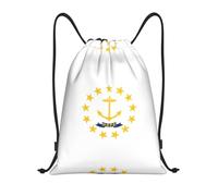 Pidgazdfgv Rhode Island State Flag Drawstring Backpack Sports Gym Sackpack Mesh Pockets Water Resistant String Bag Women Men