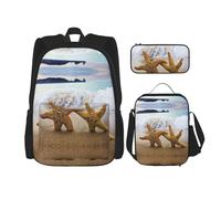 Pidgazdfgv Starfish On The Beach Backpack Kid Boys Girls Lunch Box School Bookbag Set Secondary Pupil College Student Gift
