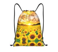 Pidgazdfgv Sunflower Field Sunset Drawstring Backpack Sports Gym Sackpack Mesh Pockets Water Resistant String Bag Women Men