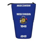 Pidgazdfgv Wisconsin State Flag Pencil Case Portable Pencil Bag School Office Kid Students Adult Girl Boys Present Make Up