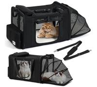 pidipiti 25''(L) x 17''(W) x 17''(H) Extra-Large Expandable cat Carrier for Long Distance car Travel,for 1 Extra-Large cat / 2 Large Cats / 3 Small-Medium Cats up to 35 lbs(Black)