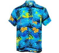 Pidoza Short Sleeve Hawaiian Shirt - Palm Trees - Blue (Medium)