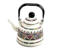 PIDUDU 2.5L Enamel Teapot Stove Top Kettle，Large Capacity Teapot Geometric Patterns Kettle Enamel Coated Vintage Stainless Steel Vintage Flat Bottom Decorative Water (White)