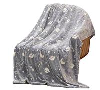 PIDUDU Glow in The Dark Throw Blanket Galaxy Stars Pattern Super Soft Fuzzy Plush Flannel Grey Blanket for Boys Girls Gifts Glow in The Dark Space Blanket 150 x 180cm (Polyester Fiber, Cosmos)