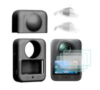 Pidynx Protective Bundle Compatible with DJI Osmo 360 Camera - Shockproof Silicone Case, Lens Armor, Clear PC Lens Cover, 3 Pcs Tempered Glass Screen Protectors | Full Coverage (Black)