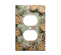 Pie Kitchen Duplex Outlet Covers Wall Plate, Rustic Farmhouse Flower Leaf Fall Green Plastic Standard Size Decorative Receptacle Outlet Covers for Home Living Room New Apartment Decor