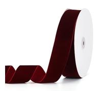 Pieaary Burgundy Velvet Ribbon 1-1/2" x 20Yd,Great for Gift Wrapping,Hair Bows Making, Wreaths,Wedding and Christmas Party Decoration(Burgundy 1-1/2")
