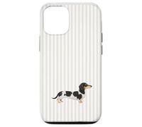 Piebald Dachshund on Beige & White Stripes Dog Mom Case for iPhone 12/12 Pro