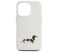 Piebald Dachshund on Beige & White Stripes Dog Mom Case for iPhone 13 Pro