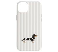 Piebald Dachshund on Beige & White Stripes Dog Mom Case for iPhone 14 Plus