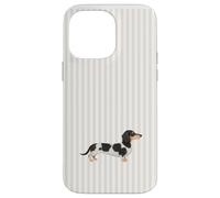 Piebald Dachshund on Beige & White Stripes Dog Mom Case for iPhone 14 Pro Max