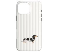 Piebald Dachshund on Beige & White Stripes Dog Mom Case for iPhone 16 Pro Max