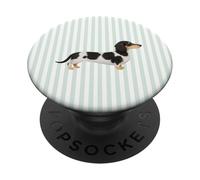 Piebald Dachshund on Mint & White Stripes Seafoam Dog Mom PopSockets Adhesive PopGrip