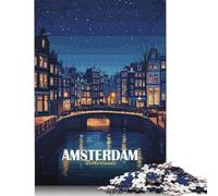 尺寸 Piece Amsterdam Netherlands Night Cityscape Square Puzzle for Adults, Wooden Puzzles Puzzle Hands-on Game 300pcs (40x28cm)