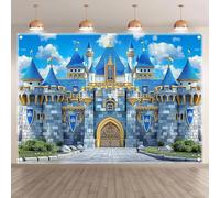 piece blue castle game world background royal army prince brick wall sky cloud party decorationL banner