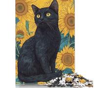 尺寸 Piece Jigsaw Puzzles for Adults Black Cat And Sunflowers Jigsaw Puzzles for Adults, Wooden Puzzles Educational Stress Relief Toy Puzzle 300pcs (40x28cm)