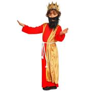 Piece Kids Nativity King Costume 7-8 Wise Men Shepherd Innkeeper Costume for Kids, Christmas Fancy Dress Set with Gold Crown, Red Tunic, Gold Velvet Robe Belt for Nativity Play Gift