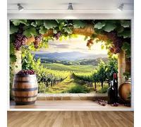 piece rustic grapevine and barrel scene background rich vineyard landscape wine decor party banner