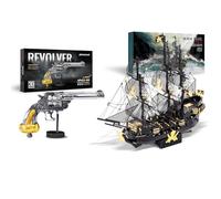 Piececool Metal 3D Puzzle Revolver + Black Pearl Pirate Ship Set, Model Kits for Adults to Build