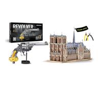 Piececool Metal 3D Puzzle Revolver + Notre Dame de Paris with Tool Set, Model Kits for Adults to Build