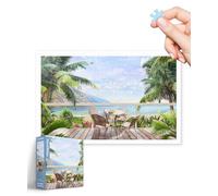 PieceRelax 1000 Pieces Plastic Jigsaw Puzzle for Adults - Lazy Beach Brunch - Challenging Extra Small Pieces, No Mat Needed, Relaxation & Gift [H3798]