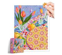 PieceRelax 1200-Piece Plastic Jigsaw Puzzle for Adults - Fangyu Ma - Orange Meringue Pie - Challenging Extra Small Pieces, No Mat Needed, Relaxation & Gift [H3393]
