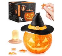 PieceRelax 3D Halloween Puzzle Candle Light - LED Jack O’ Lantern Decor with Flameless Tea Lights - Battery Operated Plastic Pumpkins for Indoor & Outdoor Spooky Decorations, Magic Jack [KL1074]