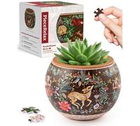 PieceRelax 3D Puzzle Planter - Deer Carol - Small Round Plant Pots with Drainage, Home Decor Flower Pots for Indoor Cactus, Succulents Pots [K1130]
