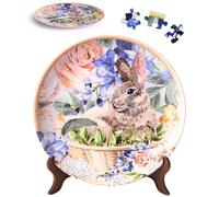 PieceRelax 3D Puzzle Plate for Adults 124 Pieces - Easter Bunny Flowers, Decorative Jigsaw for Home & Gift [PL1009]