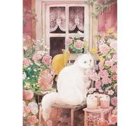 PieceRelax PieceClicks Plastic Jigsaw Puzzles for Adults 1000 Pieces Cat Puzzle Jina - A cat in the Rose Garden - 25.2 x 18.9 Inches, Floral Garden Animal Art Puzzle [U1051]