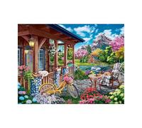 PieceRelax PieceClicks Plastic Jigsaw Puzzles for Adults 1000 Pieces - Colorful Lake House - 25.2 x 18.9 Inches [U1149]