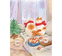 PieceRelax PieceClicks Plastic Jigsaw Puzzles for Adults 1000 Pieces Cozy Cat Puzzle Jina - First Snow - 25.2 x 18.9 Inches, Winter Window Scene Jigsaw Puzzle [U1053]