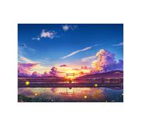 PieceRelax PieceClicks Plastic Jigsaw Puzzles for Adults 1000 Pieces Japanese Landscape Puzzle ペい - Sunset of Shinden - 25.2 x 18.9 Inches, Sunset Countryside Jigsaw Puzzle [U1045]