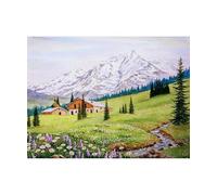 PieceRelax PieceClicks Plastic Jigsaw Puzzles for Adults 1000 Pieces Mountain Landscape Puzzle - Mountainous Tranquility - 25.2 X 18.9 Inches, Wildflower River & Cabin Scenery [U1142]