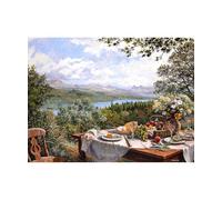 PieceRelax PieceClicks Plastic Jigsaw Puzzles for Adults 1000 Pieces - Stephen Darbishire - Summer Lunch Overlooking The Lake - 25.2 X 18.9 Inches, Most Satisfying Table Games, No Glue Needed [U1133]
